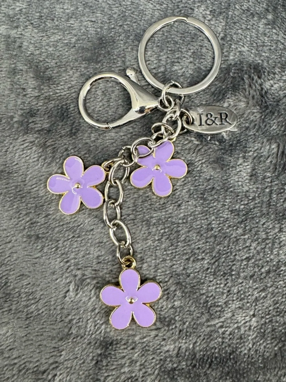 New Iris & Rainbow Darling Iris Charms Purple 3 Flower Keychain with Clasp